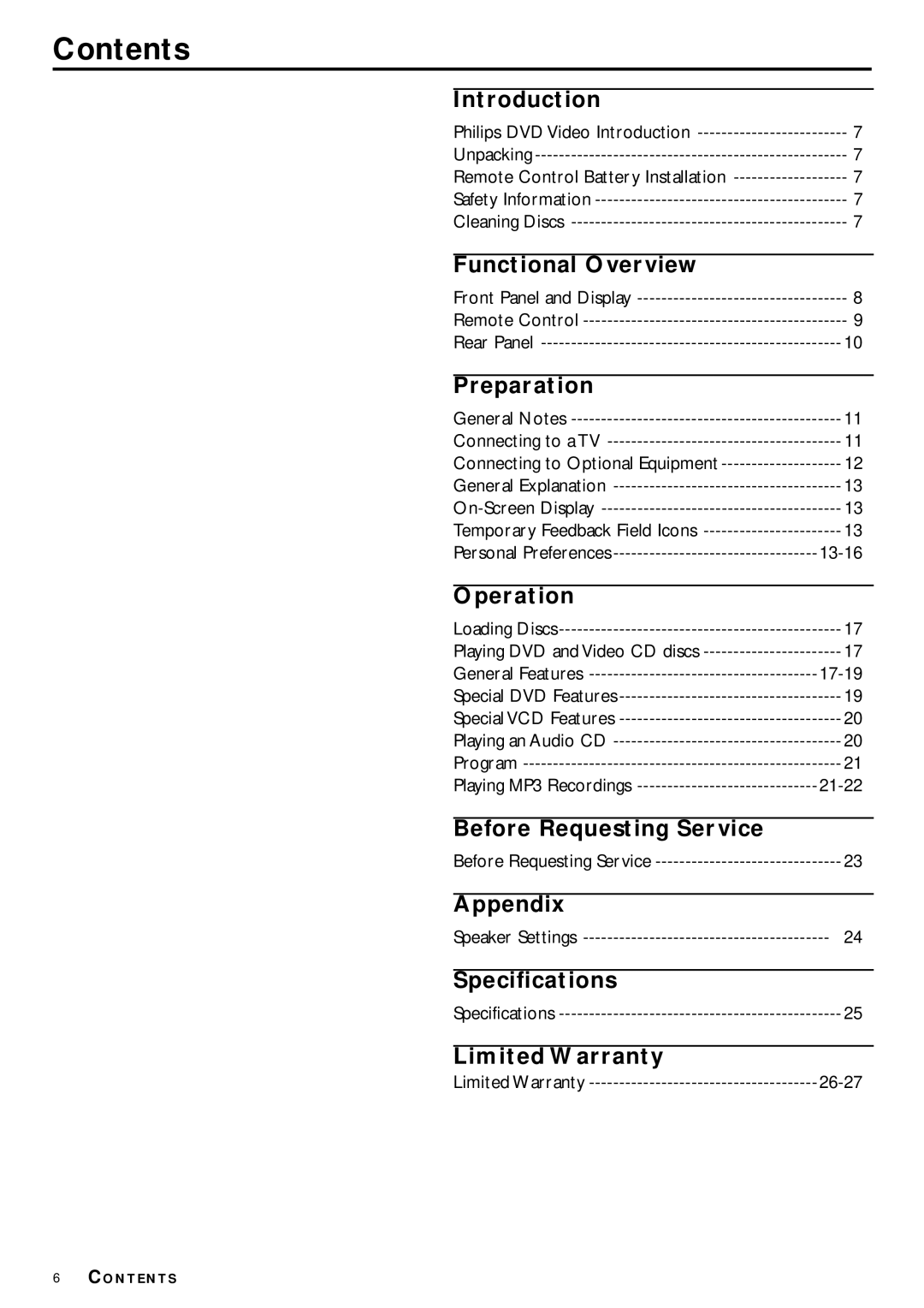 Philips DVD953 owner manual Contents 