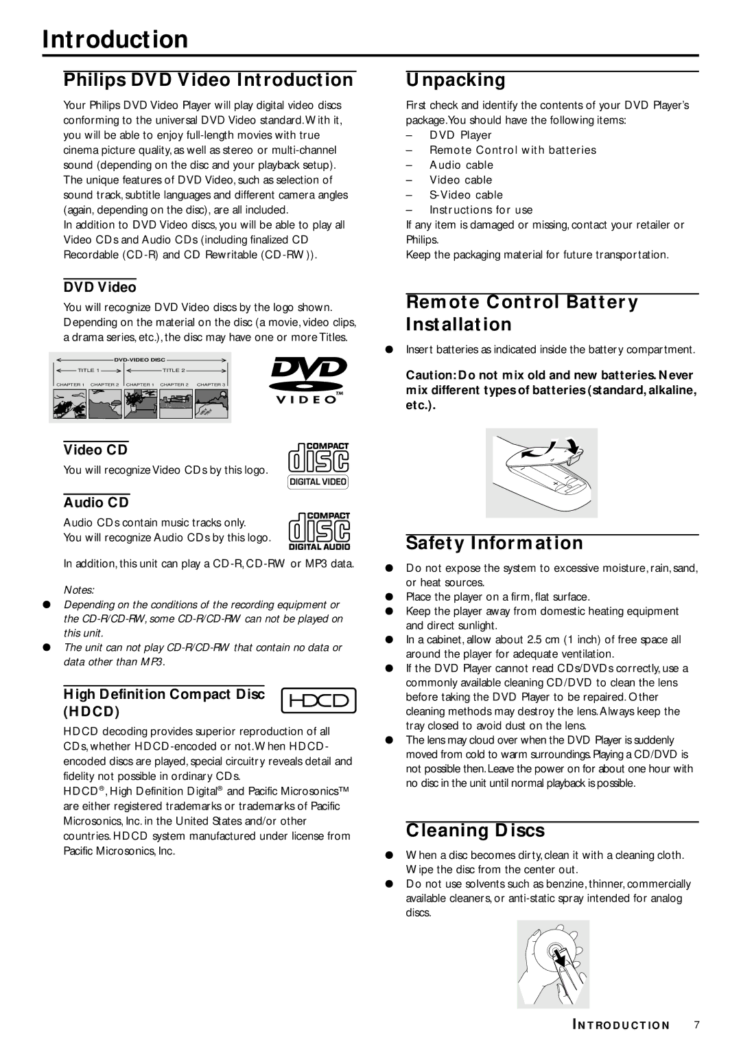 Philips DVD953 owner manual Introduction 