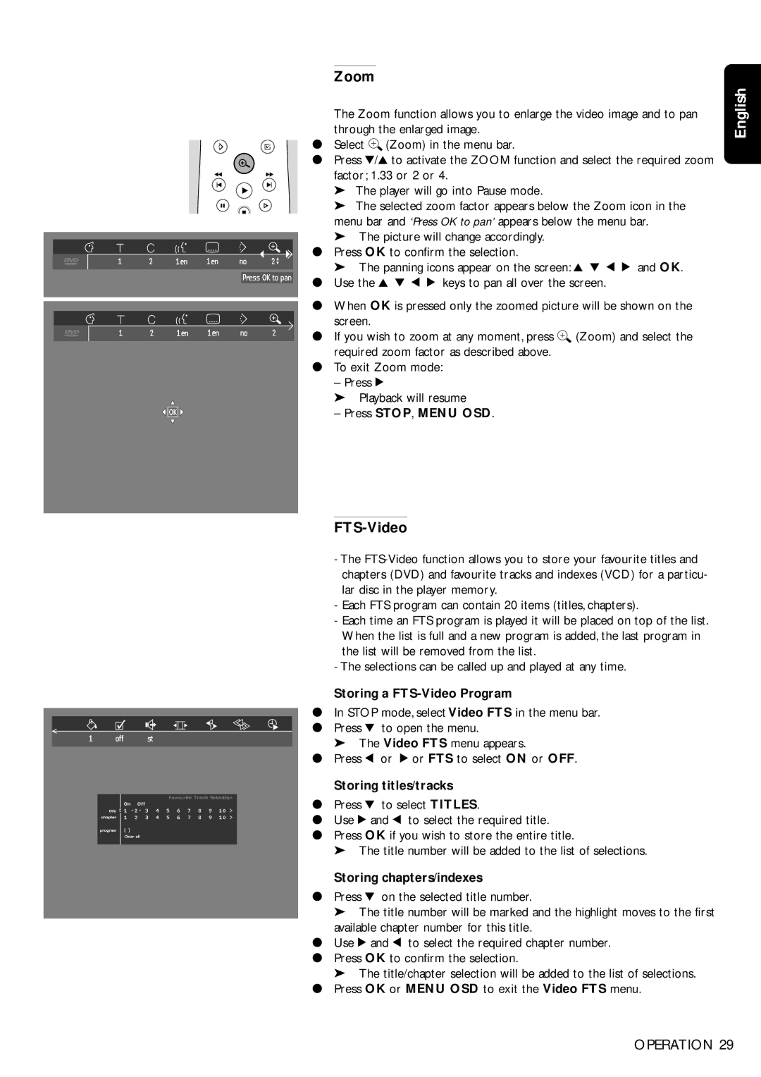 Philips DVD955, DVD956 manual Zoom, FTS-Video 