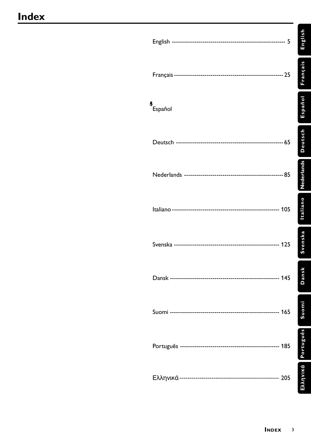 Philips DVD957/G55 manual Index, English Français 