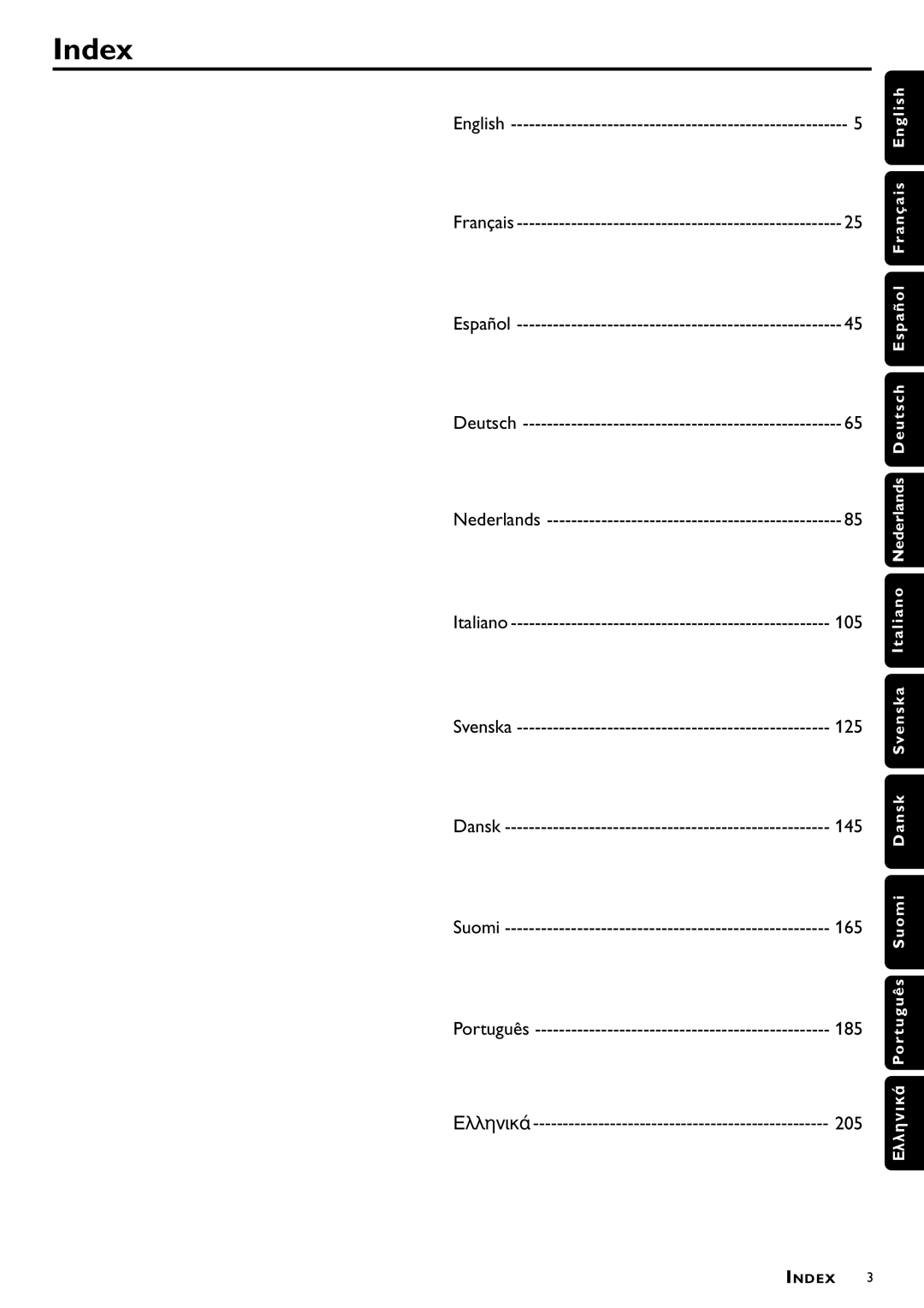 Philips DVD958/G51 manual Index, English Français 