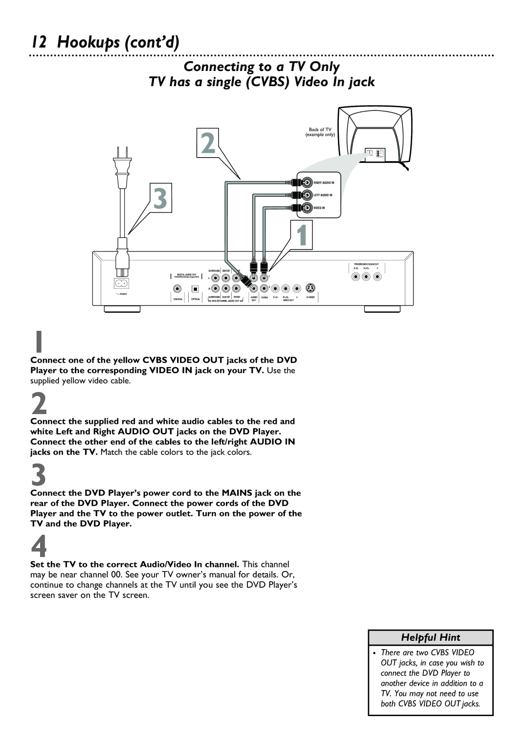 Philips DVD962SA owner manual Connecting to a TV Only TV has a single Cvbs Video In jack 