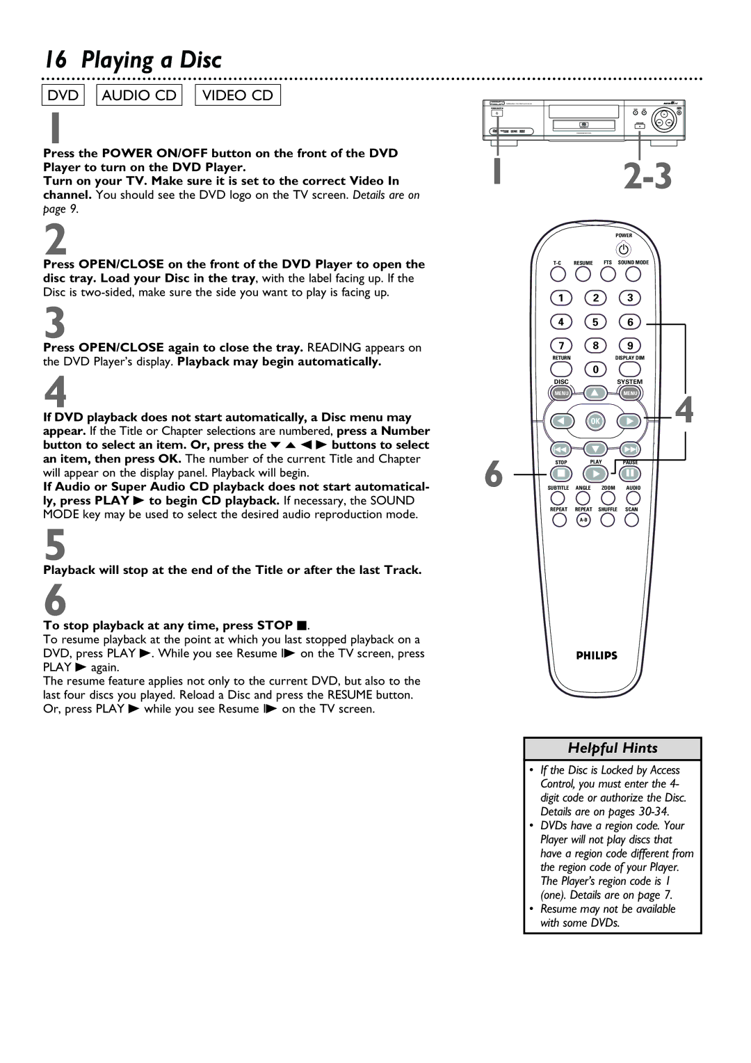 Philips DVD962SA owner manual Playing a Disc, DVD Audio CD Video CD 