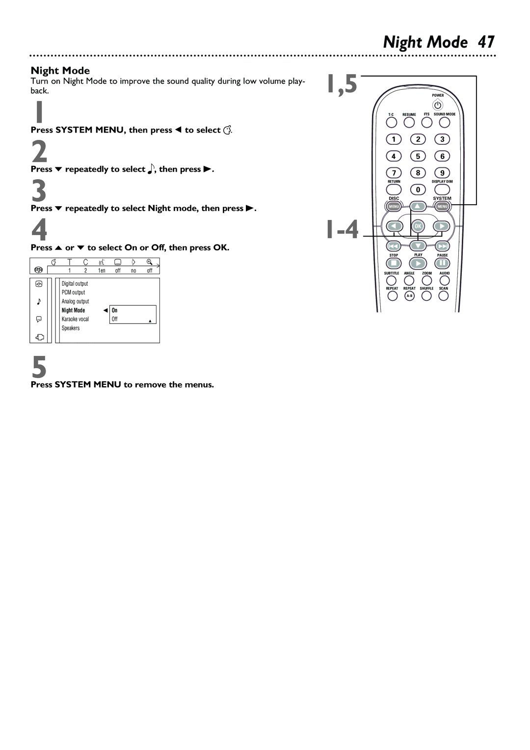 Philips DVD962SA owner manual Night Mode 