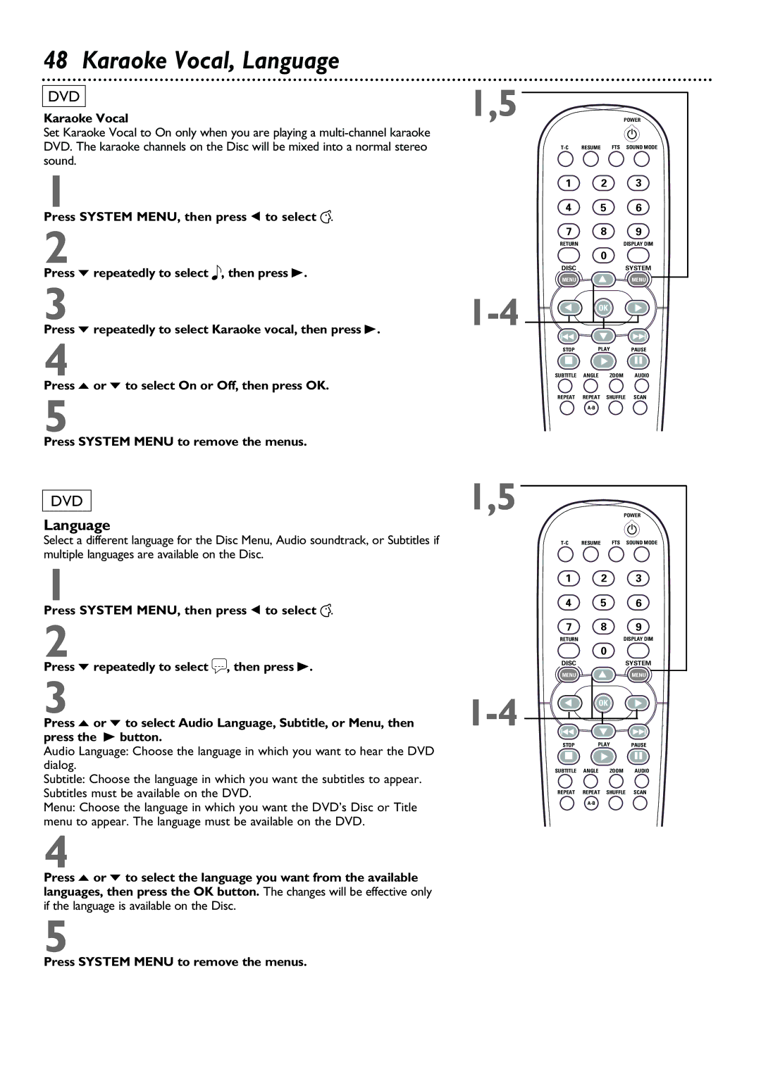 Philips DVD962SA owner manual Karaoke Vocal, Language 