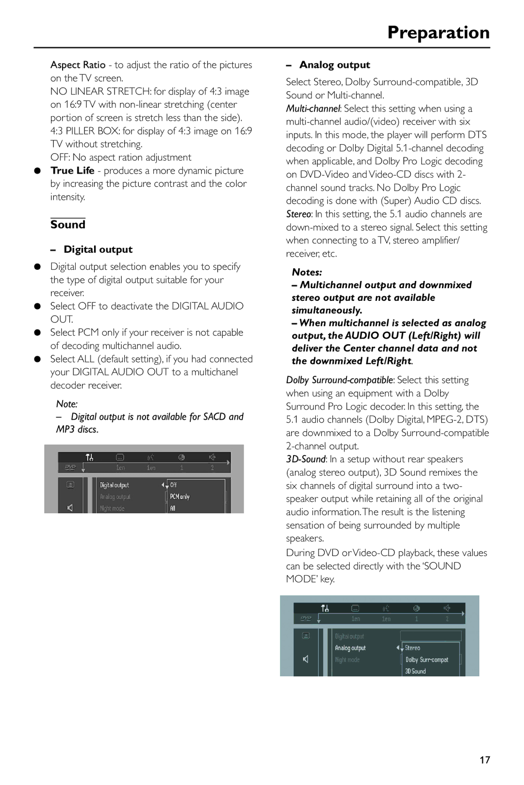 Philips DVD963SA98 owner manual Sound, Digital output, Analog output 