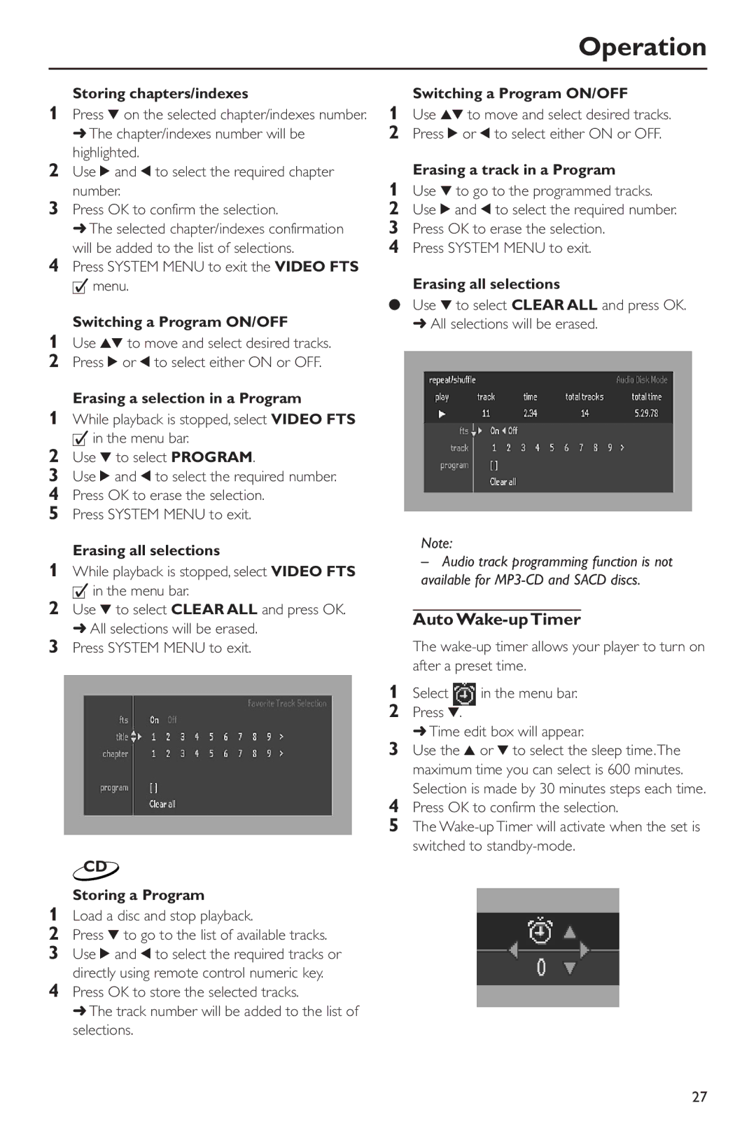 Philips DVD963SA98 owner manual Auto Wake-up Timer 