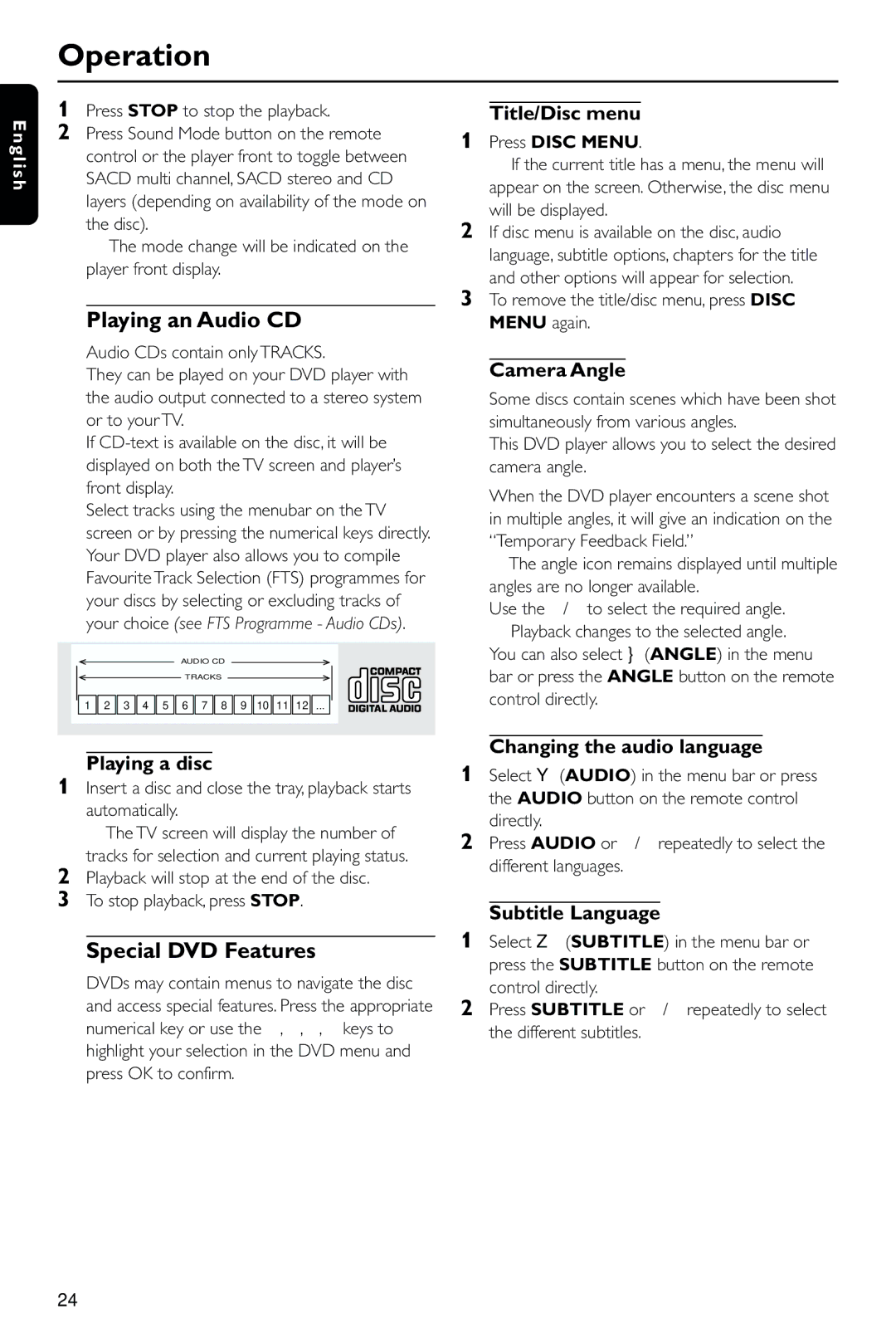 Philips DVD963SA/P01 manual Playing an Audio CD, Special DVD Features 