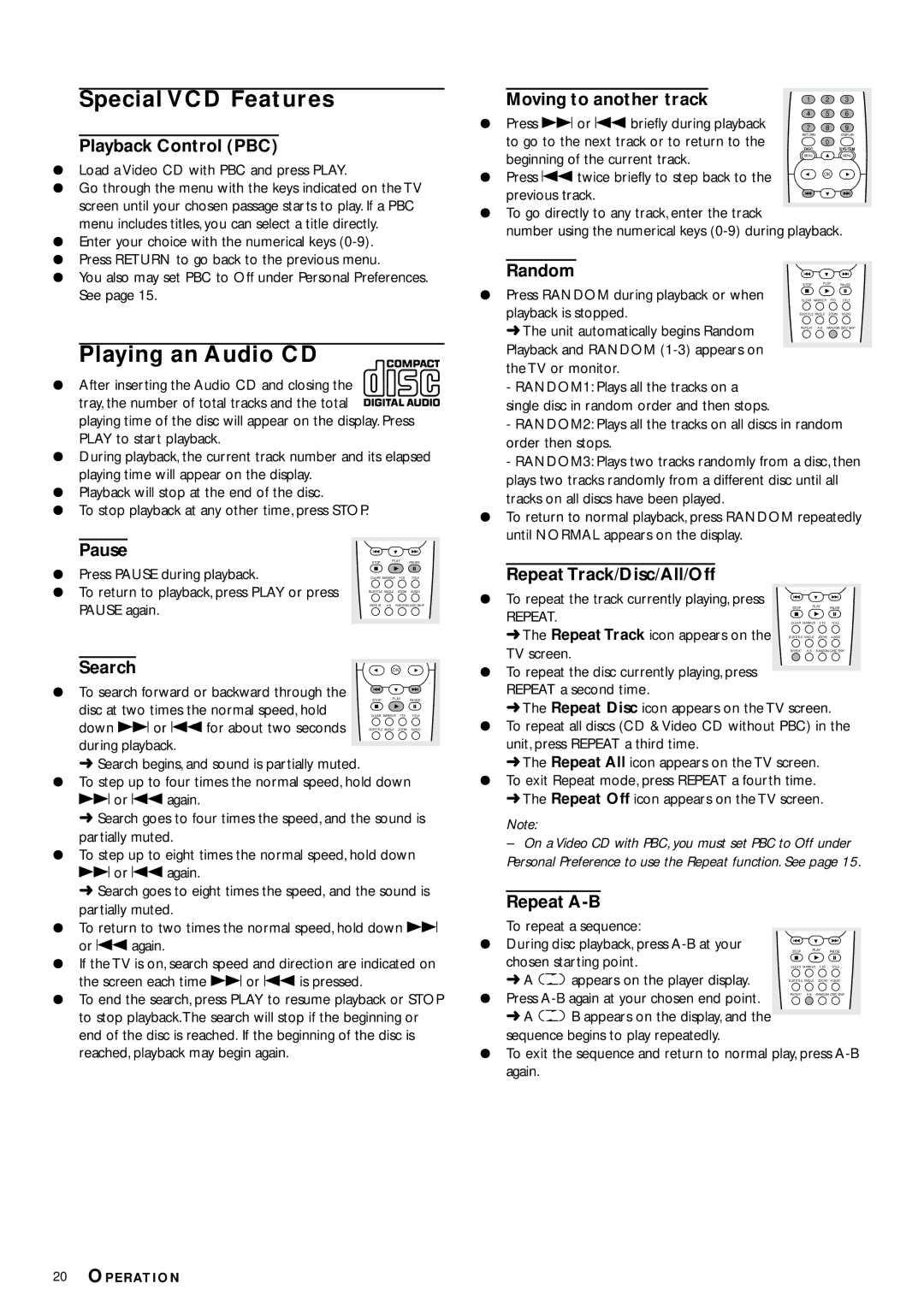 Philips DVD972C owner manual Special VCD Features, Playing an Audio CD 