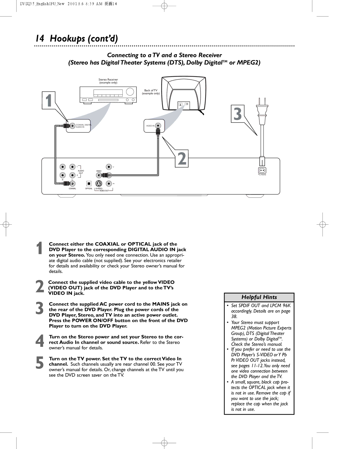 Philips DVDQ35 owner manual Set Spdif OUT and Lpcm 96K accordingly. Details are on 