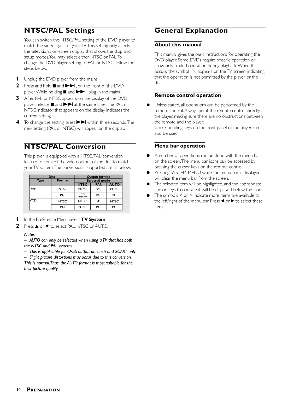 Philips DVDQ40/052 owner manual NTSC/PAL Settings, General Explanation, NTSC/PAL Conversion 