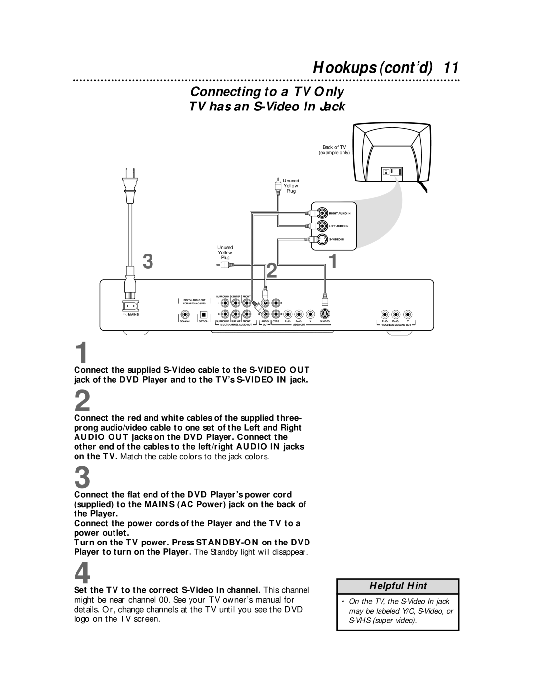 Philips DVDQ50 owner manual Connecting to a TV Only TV has an S-Video In Jack 