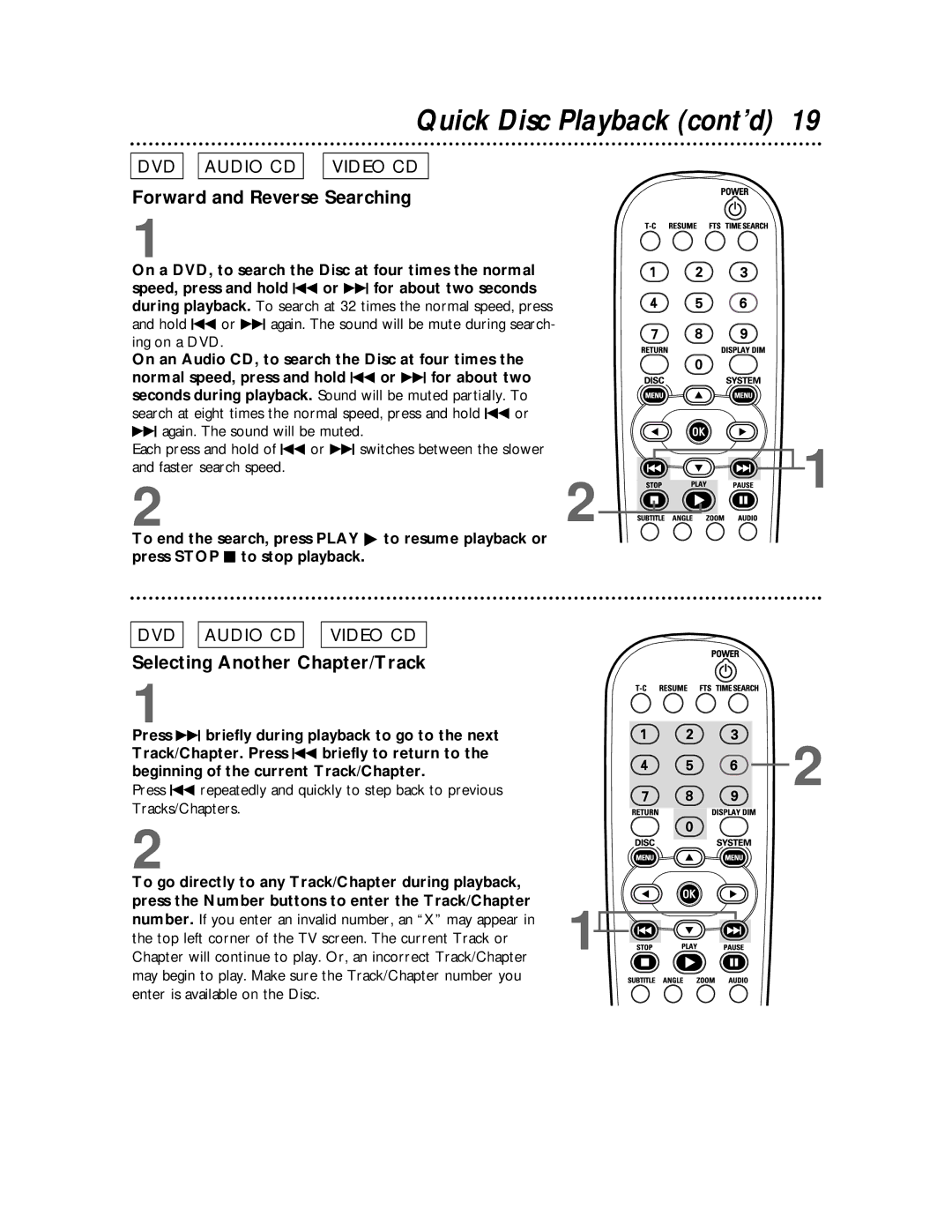 Philips DVDQ50 owner manual Forward and Reverse Searching, Selecting Another Chapter/Track 