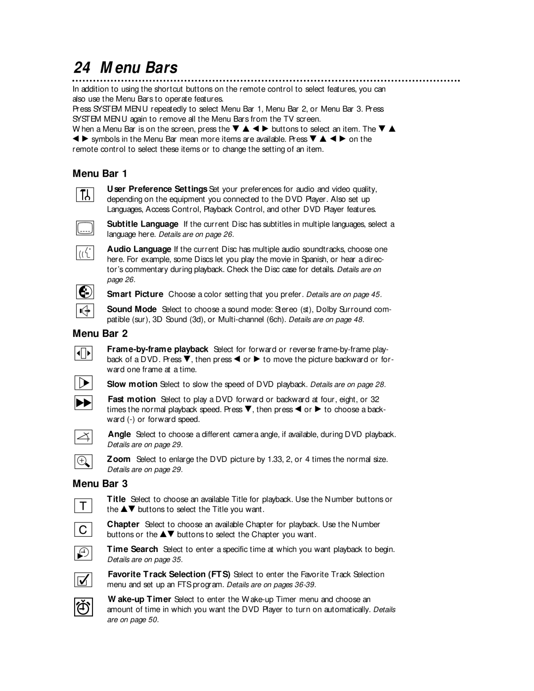 Philips DVDQ50 owner manual Menu Bars 