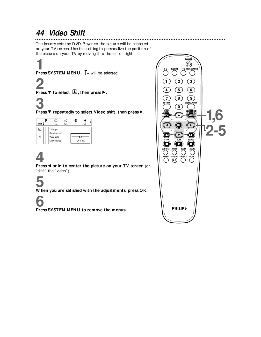 Philips DVDQ50 owner manual Video Shift 