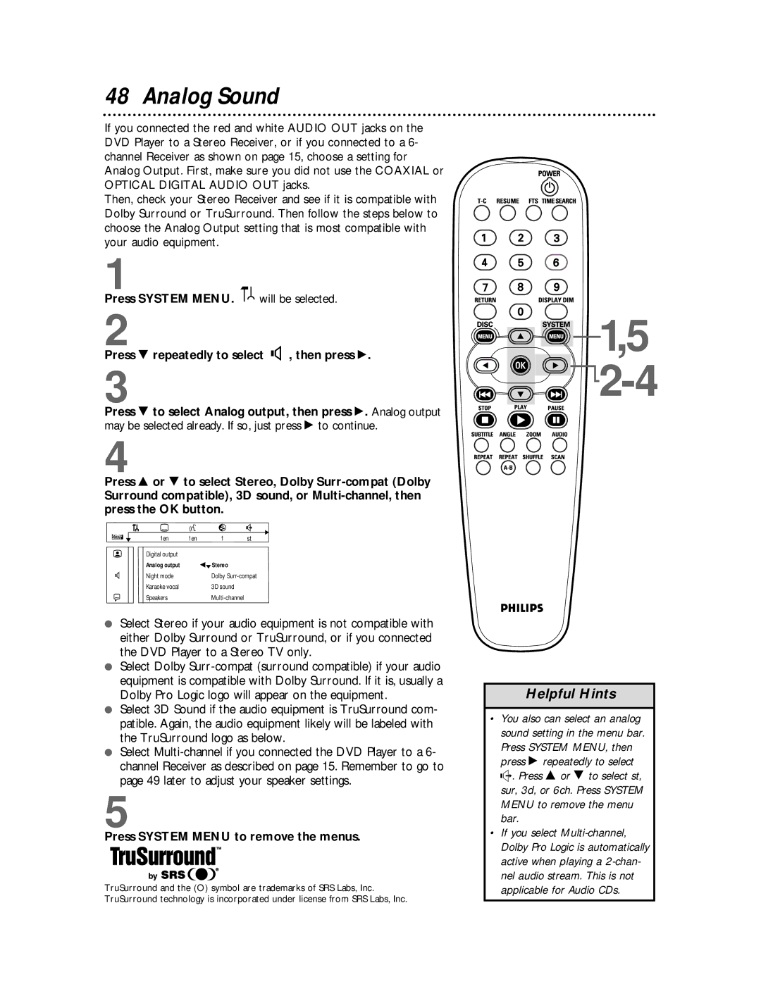 Philips DVDQ50 owner manual Analog Sound, May be selected already. If so, just press to continue 