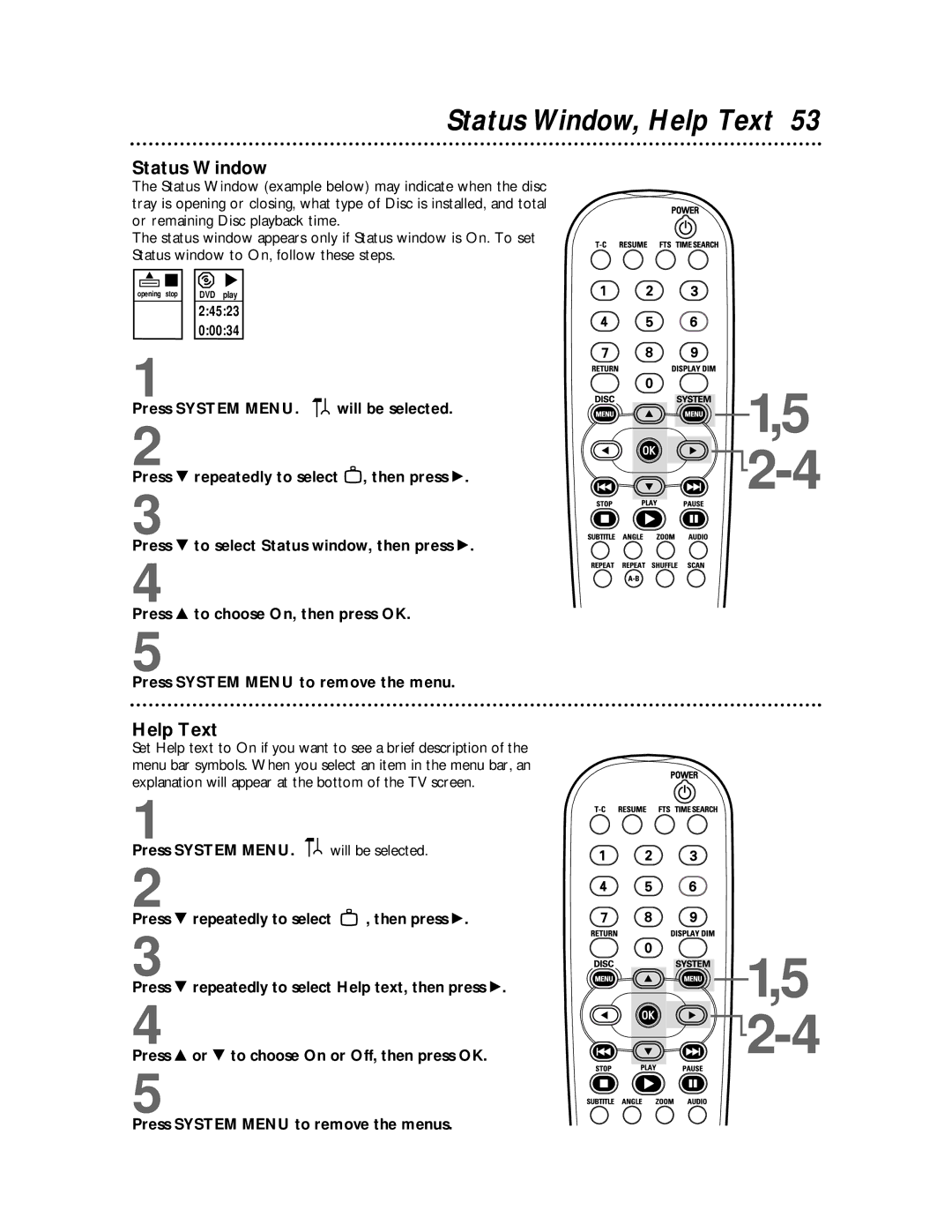 Philips DVDQ50 owner manual Status Window, Help Text 