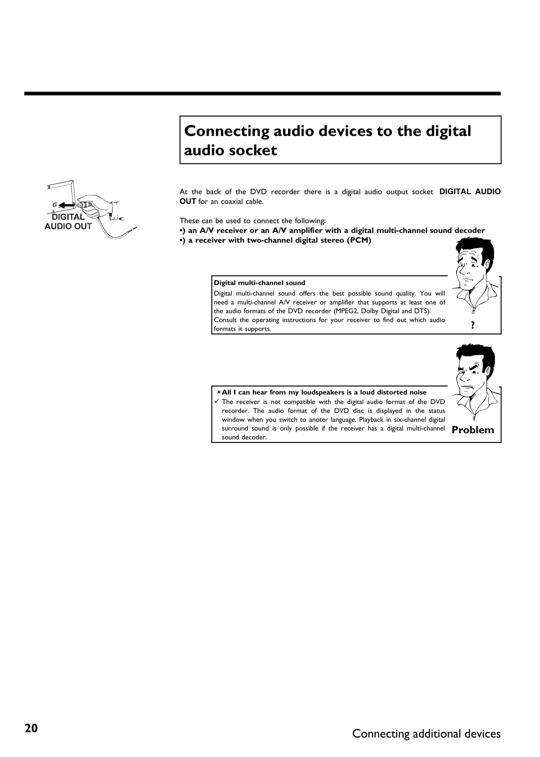 Philips DVDR 70/001, DVDR 70/021 manual Connecting audio devices to the digital audio socket, Digital multi sound 