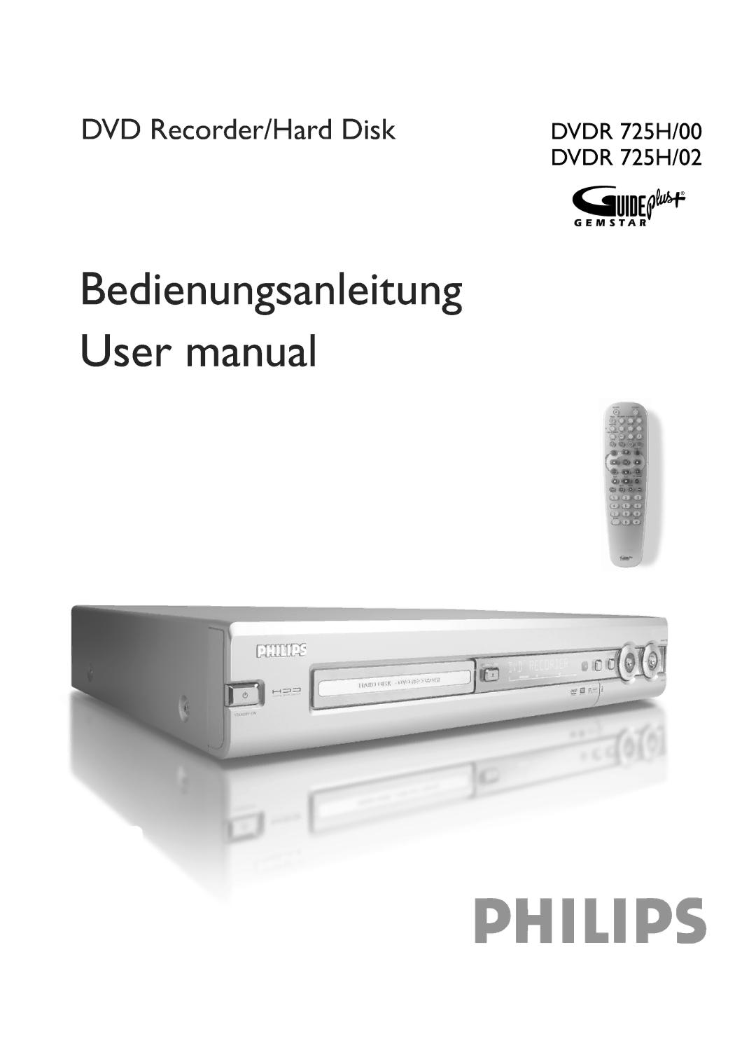 Philips DVDR 725H/02, DVDR 725H/00 manual 