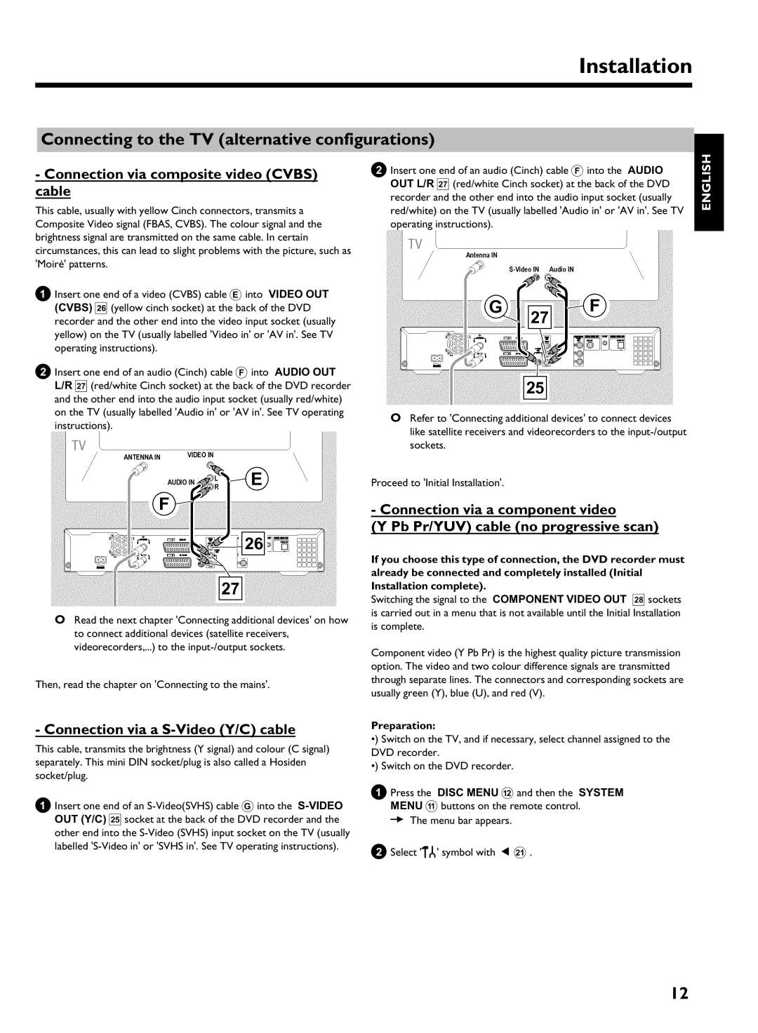 Philips DVDR 725H/05 manual Connecting to the TV alternative configurations, Connection via composite video Cvbs cable 