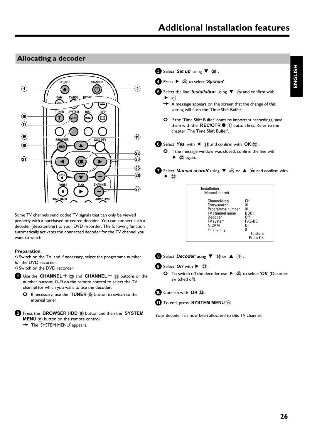 Philips DVDR 725H/05 manual Additional installation features, Allocating a decoder 