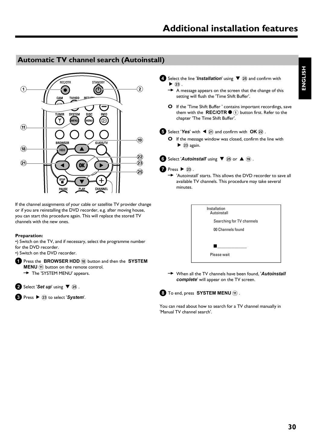 Philips DVDR 725H/05 manual Automatic TV channel search Autoinstall 