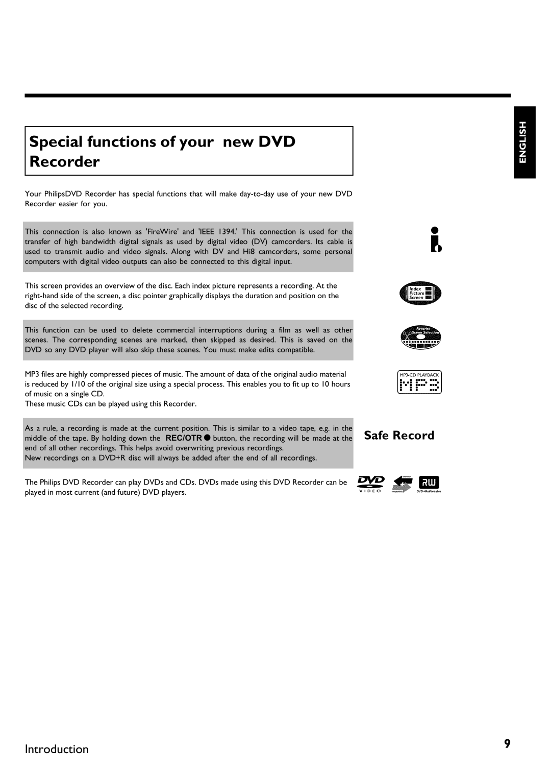 Philips DVDR 75 manual Special functions of your new DVD Recorder 