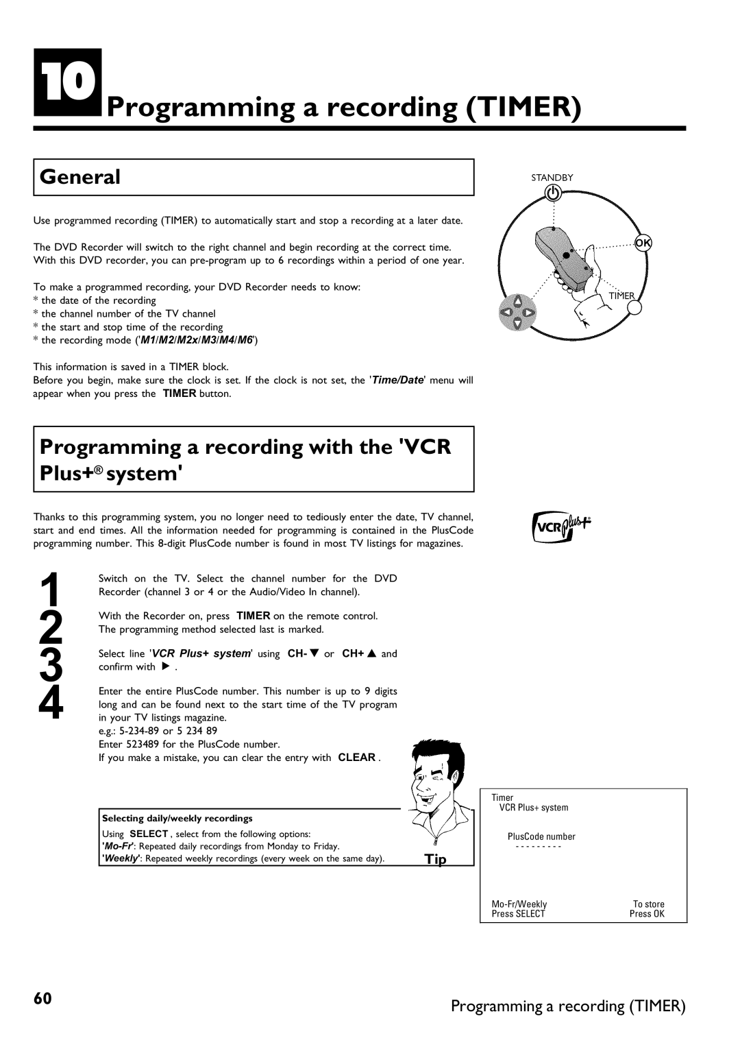 Philips DVDR 75 manual JProgramming a recording Timer, Programming a recording with the VCR Plus+ system 