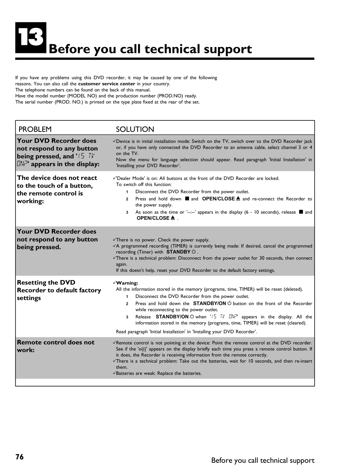 Philips DVDR 75 manual MBefore you call technical support, BWarning 