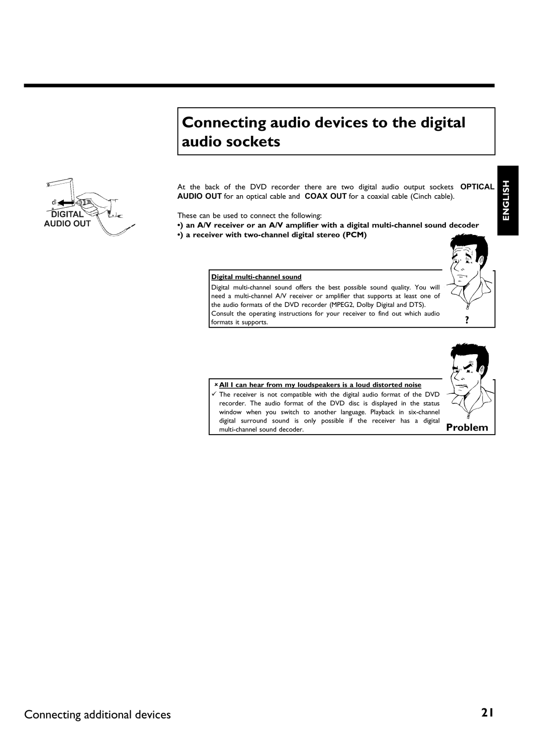 Philips DVDR 77/00, DVDR 77/02 manual Connecting audio devices to the digital audio sockets, Digital multi sound 