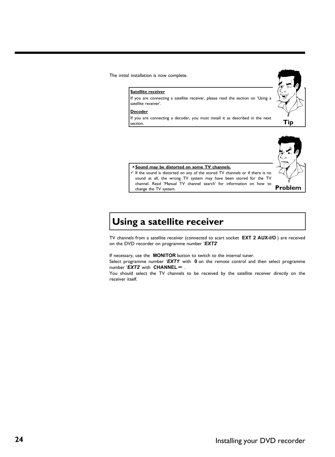 Philips DVDR 77/02, DVDR 77/00 manual Using a satellite receiver, Satellite receiver, Decoder 