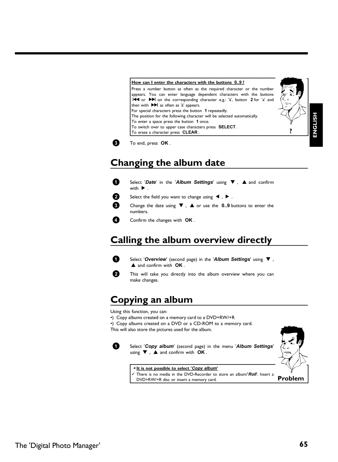 Philips DVDR 77/00, DVDR 77/02 manual Changing the album date, Calling the album overview directly, Copying an album 