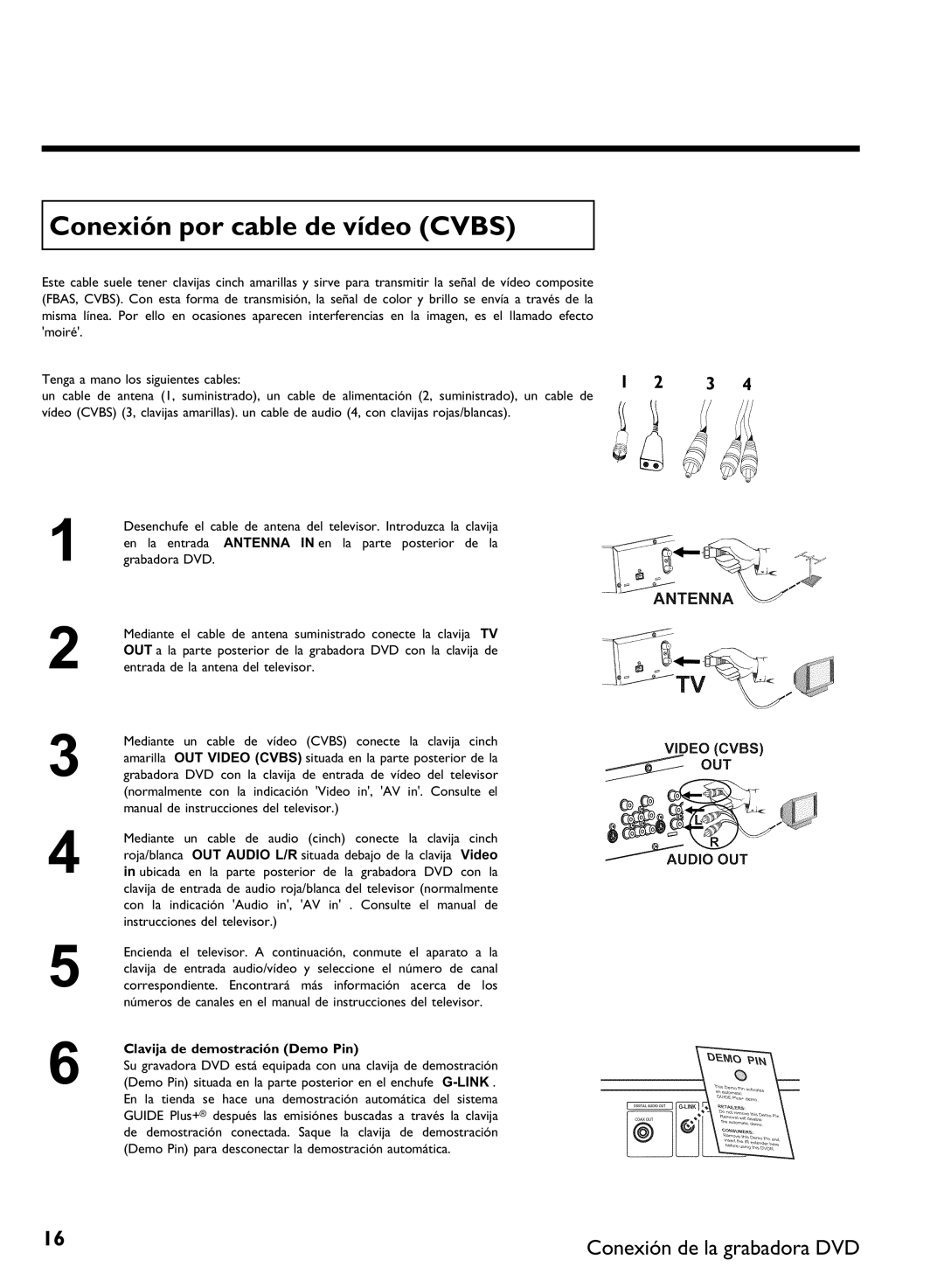 Philips DVDR 80 manual Conexión por cable de vídeo Cvbs 