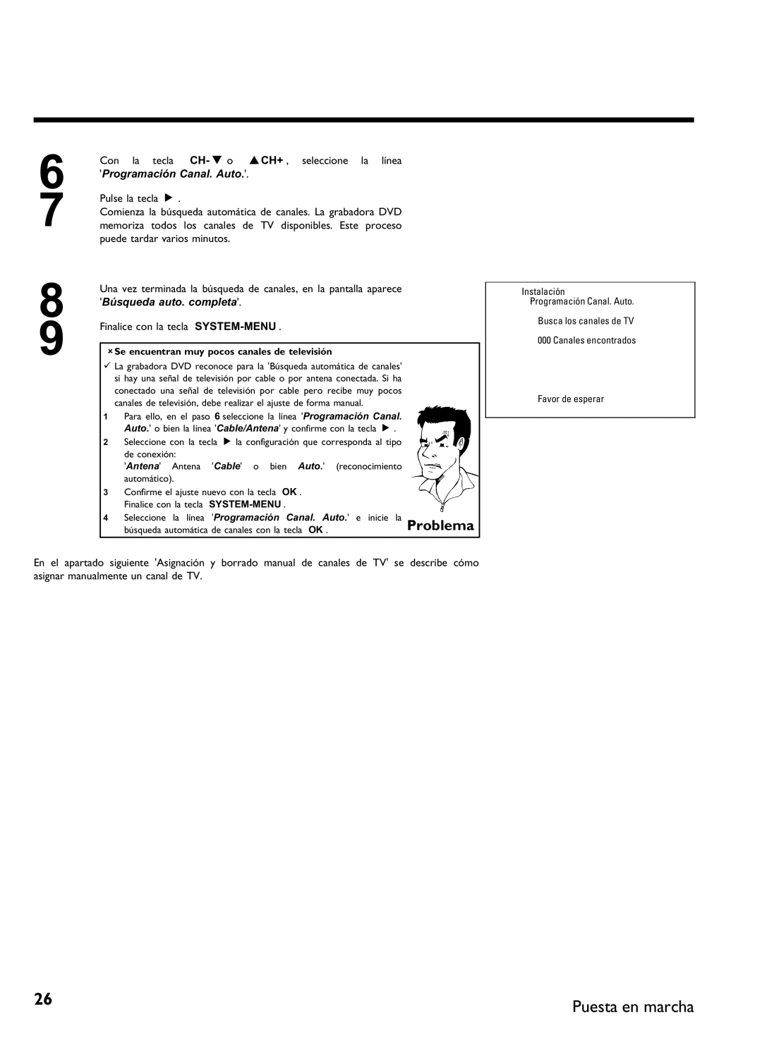 Philips DVDR 80 manual ASe encuentran muy pocos canales de, Televisión 