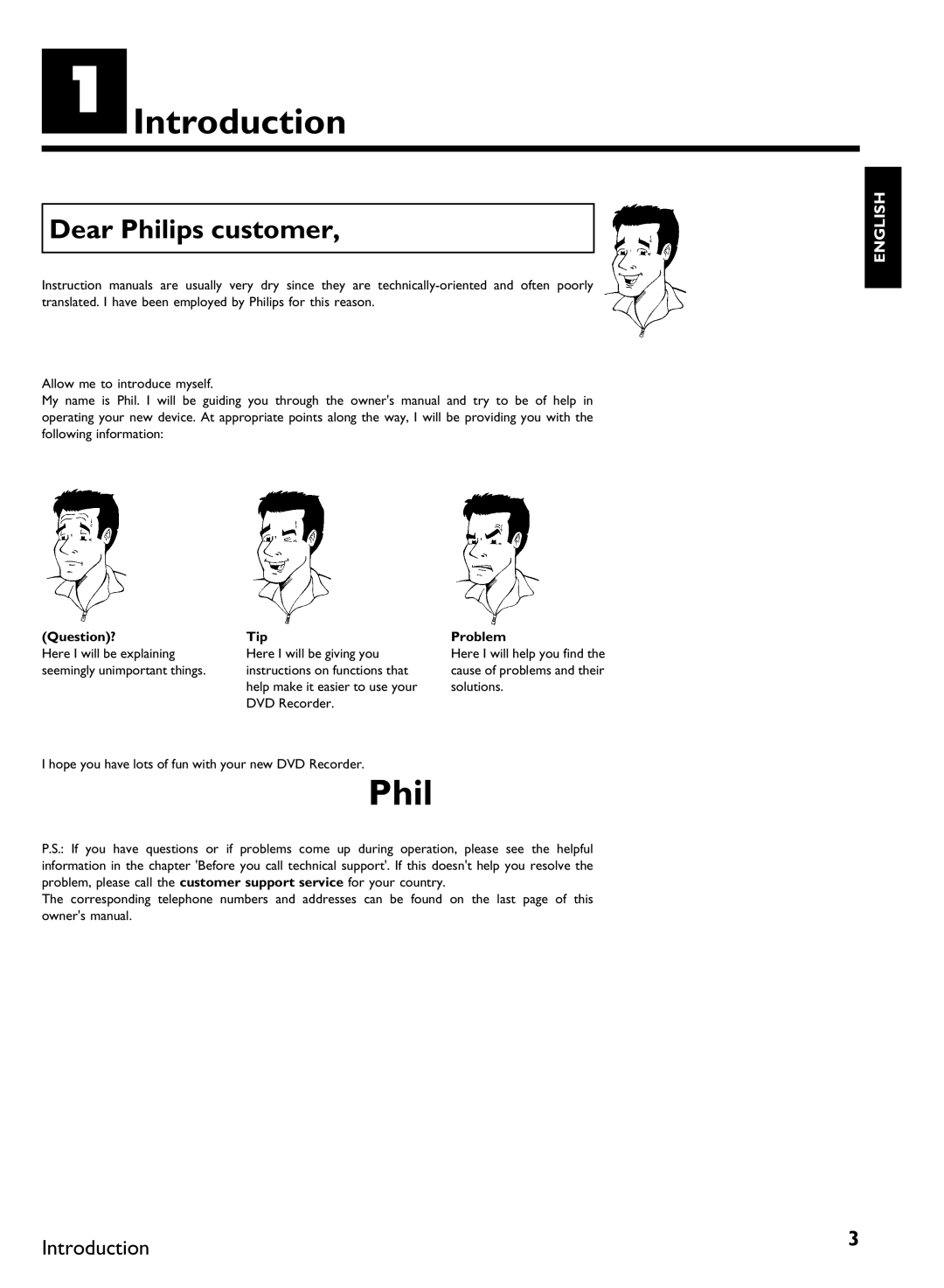 Philips DVDR 80 manual AIntroduction, Dear Philips customer, Question? Tip Problem 