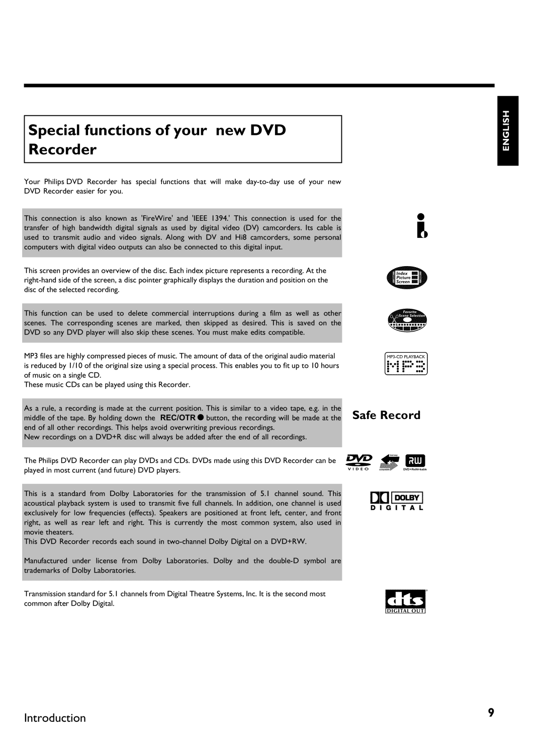 Philips DVDR 80 manual Special functions of your new DVD Recorder 