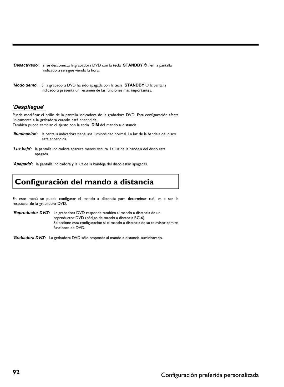 Philips DVDR 80 manual Configuración del mando a distancia, Despliegue 