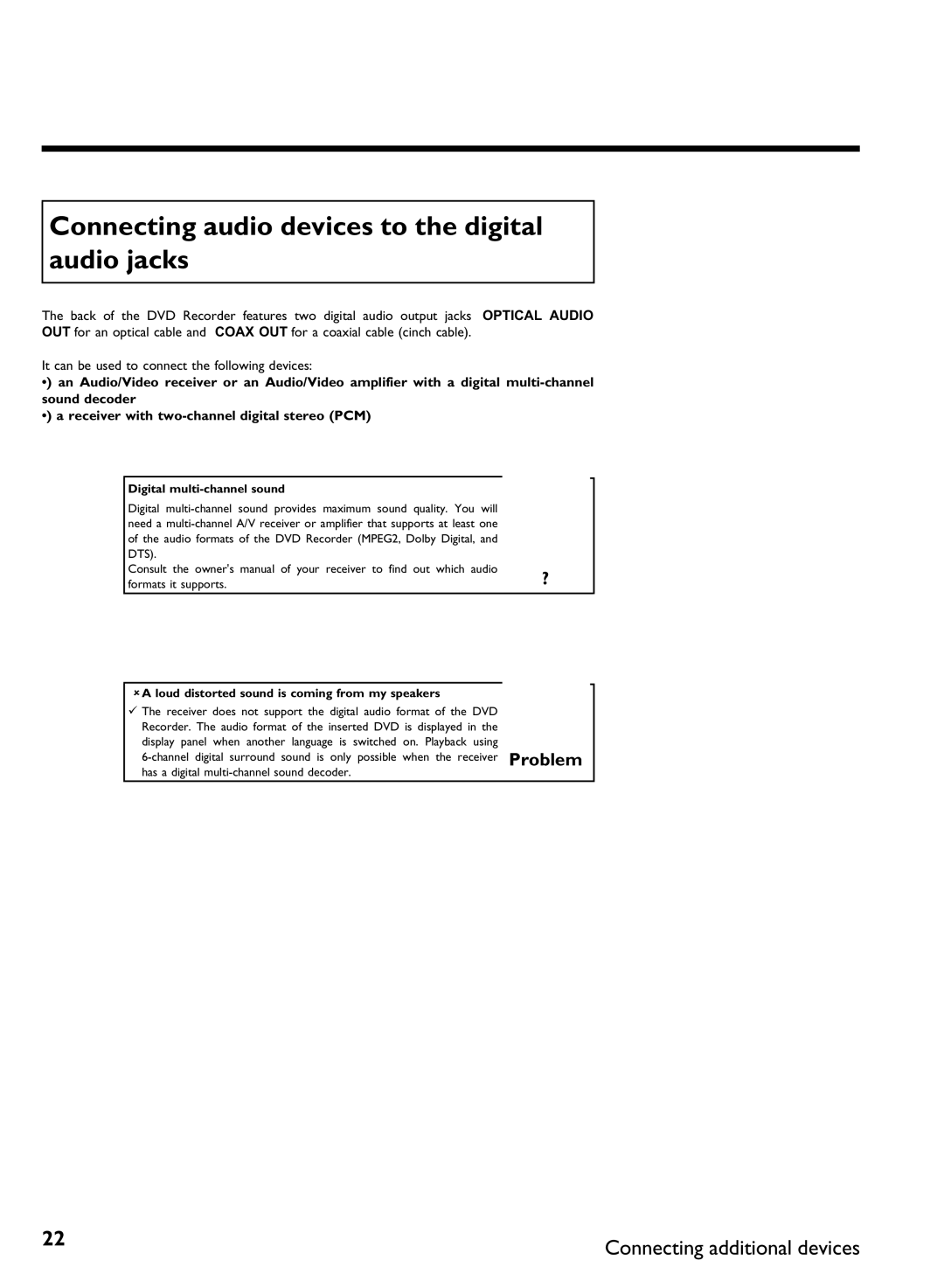 Philips DVDR 80 manual Connecting audio devices to the digital audio jacks, Digital multi sound 