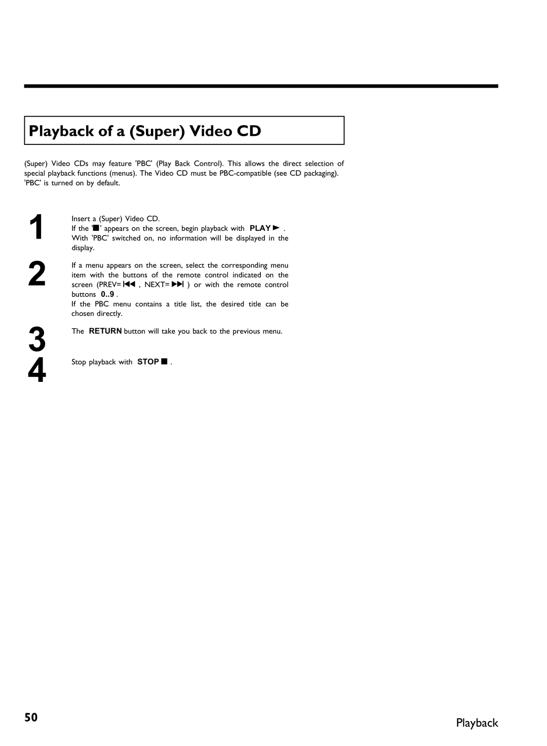 Philips DVDR 80 manual Playback of a Super Video CD 