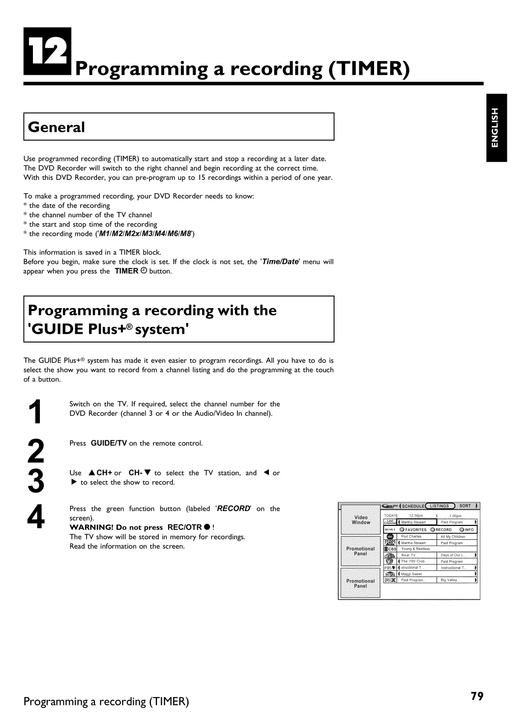 Philips DVDR 80 manual LProgramming a recording Timer, Programming a recording with the Guide Plus+ system 