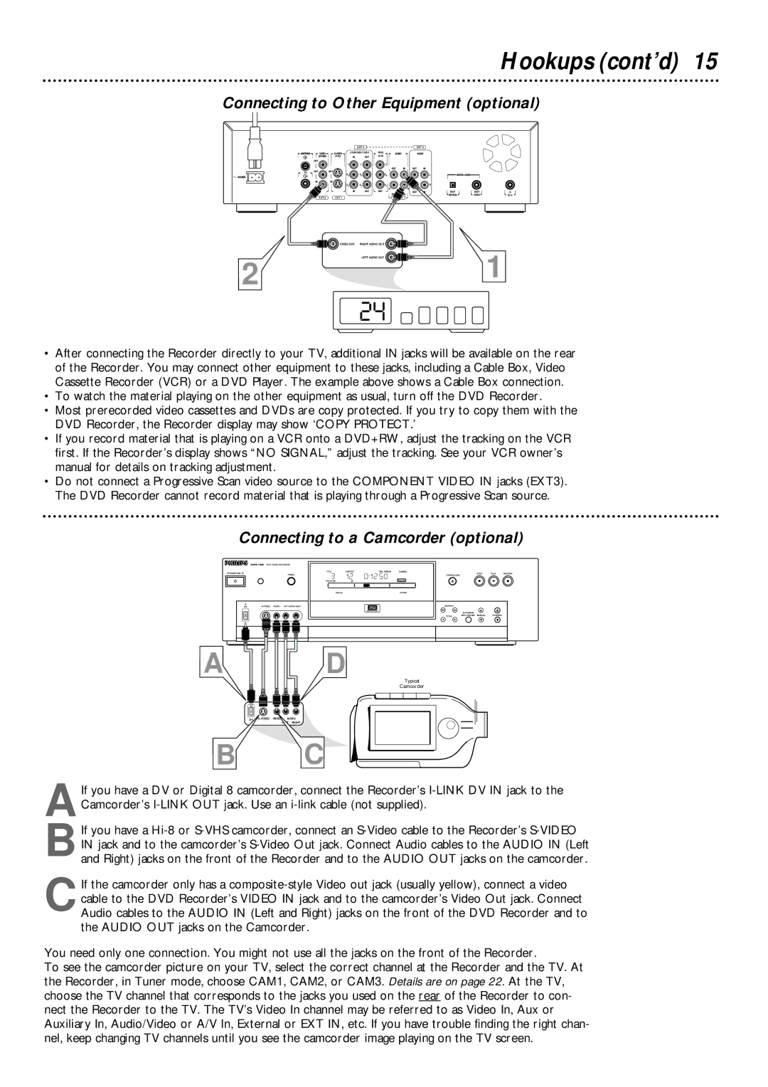 Philips DVDR1000 owner manual Connecting to Other Equipment optional 