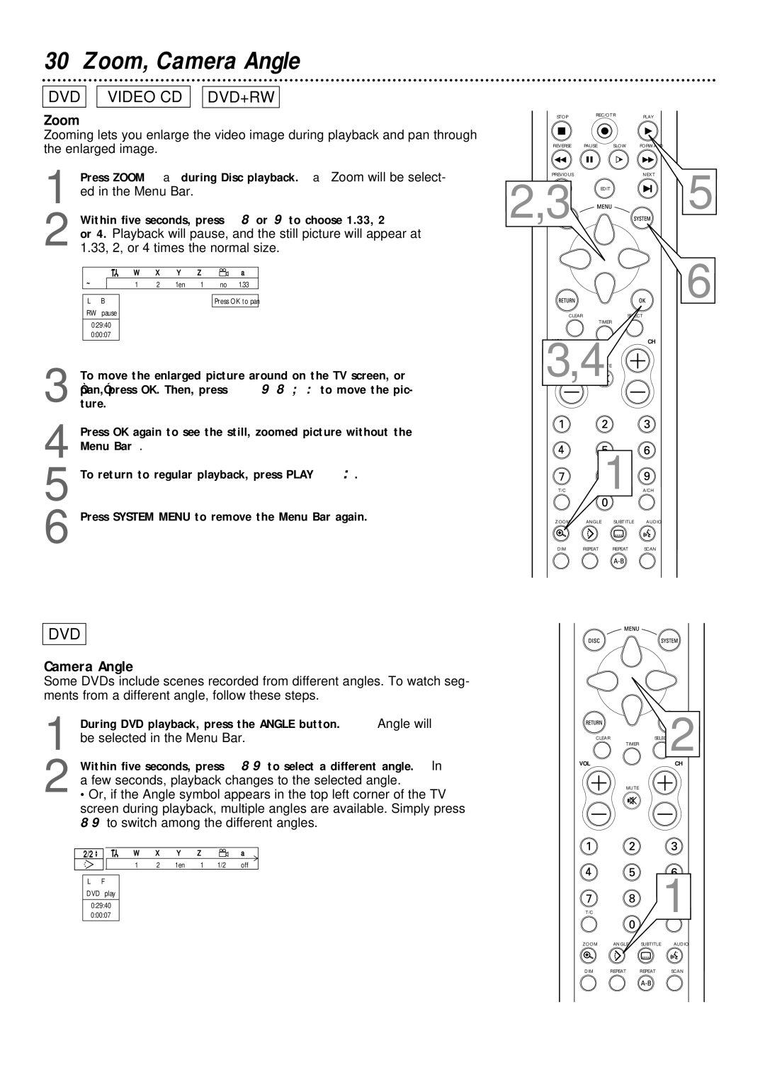 Philips DVDR1000 owner manual Zoom, Camera Angle 