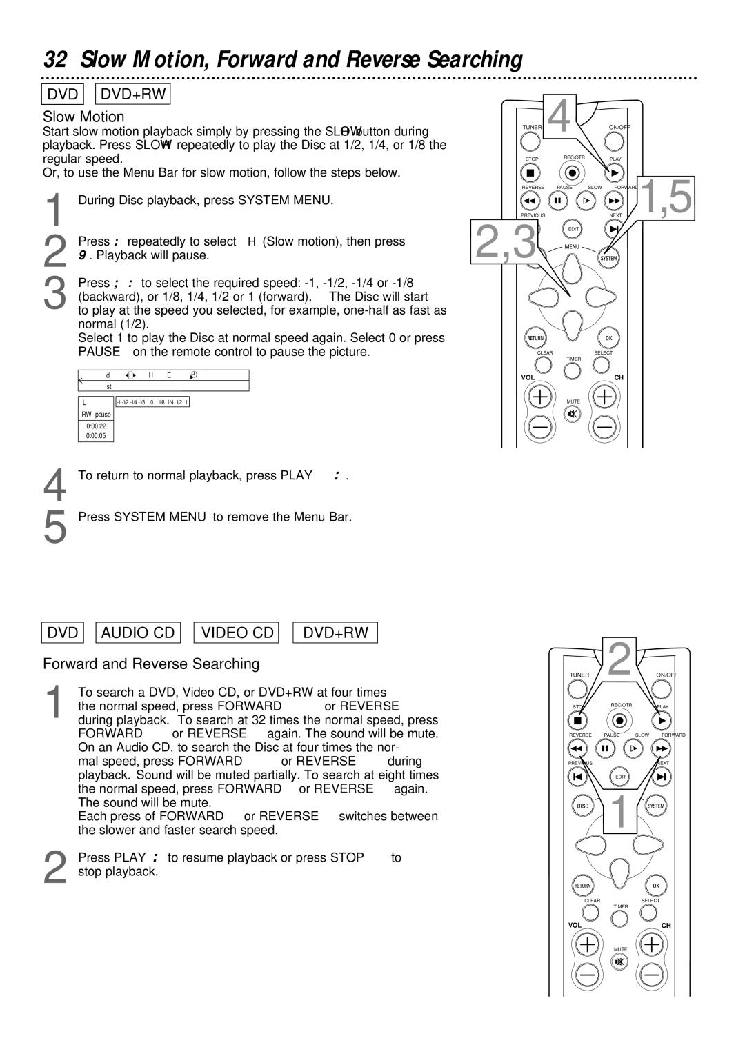 Philips DVDR1000 owner manual Slow Motion, Forward and Reverse Searching 