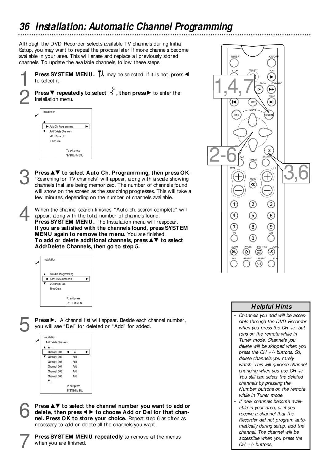 Philips DVDR1000 owner manual Installation Automatic Channel Programming 