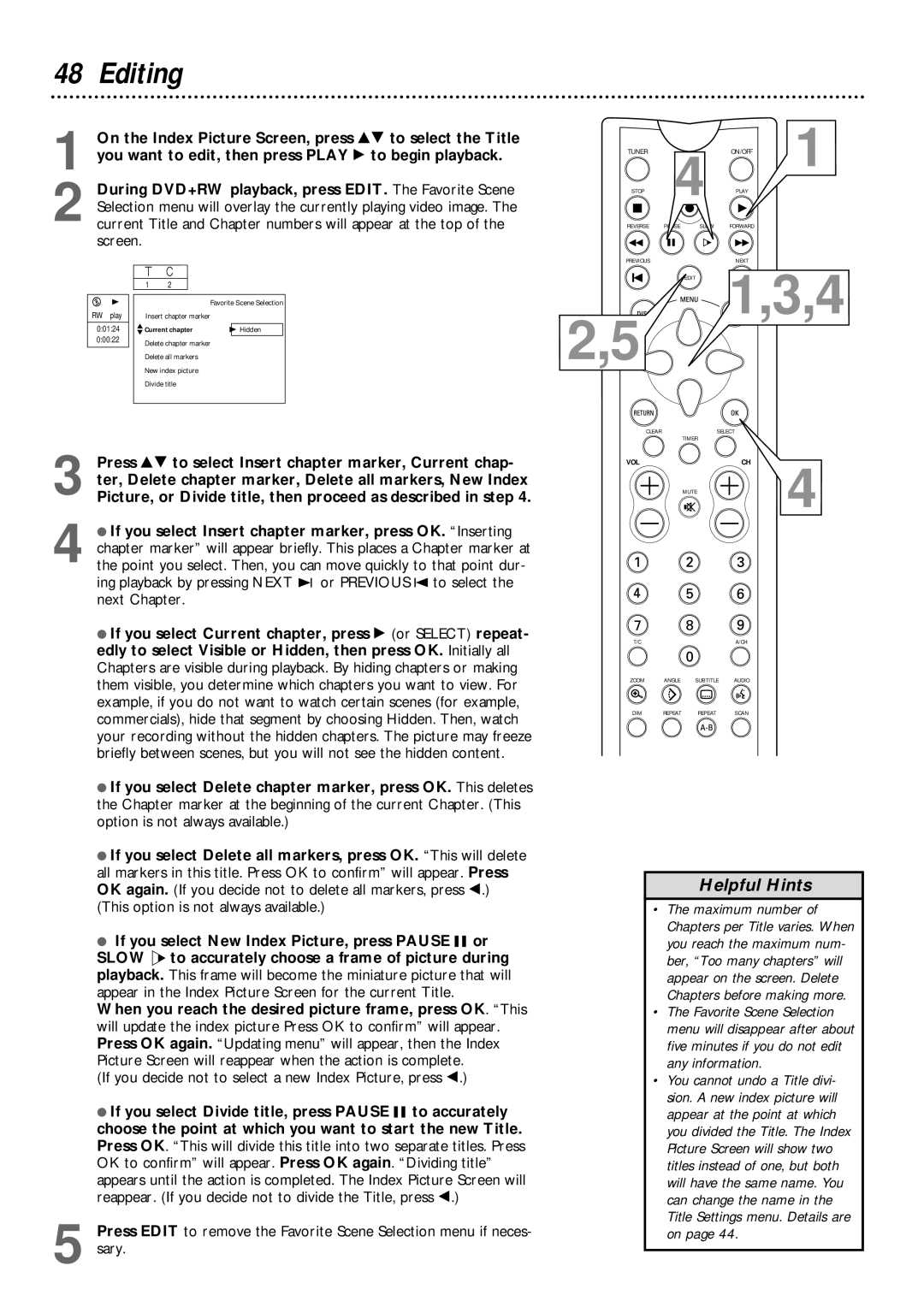 Philips DVDR1000 owner manual Editing 