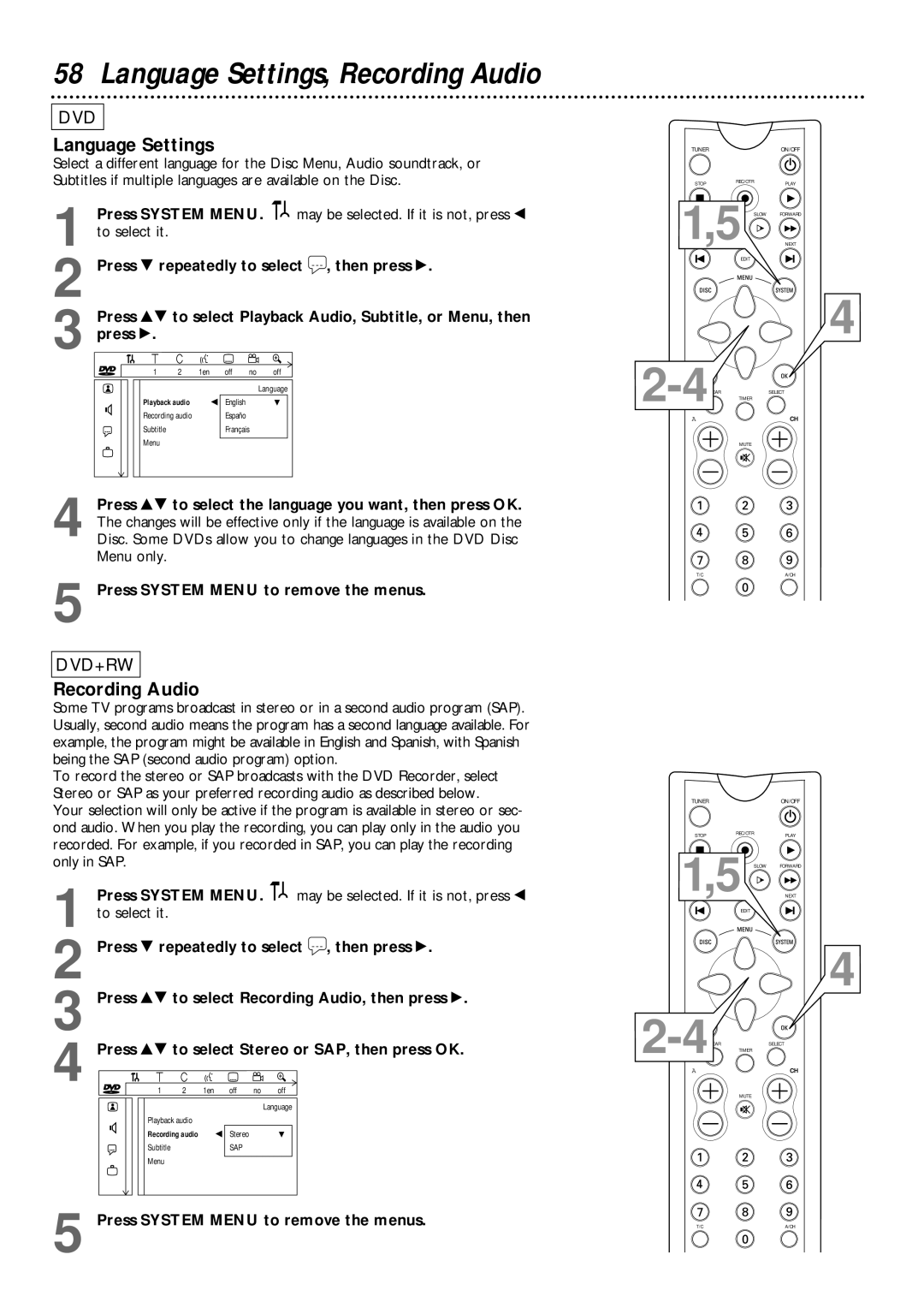 Philips DVDR1000 owner manual Language Settings, Recording Audio 