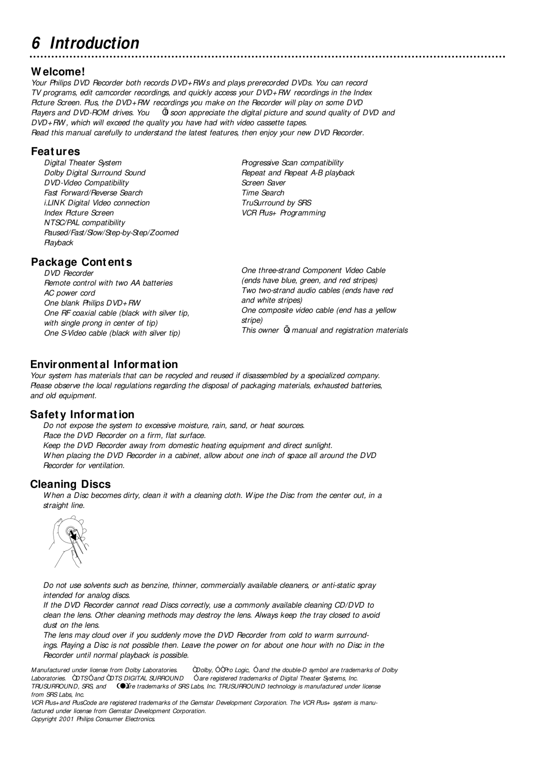 Philips DVDR1000 owner manual Introduction 