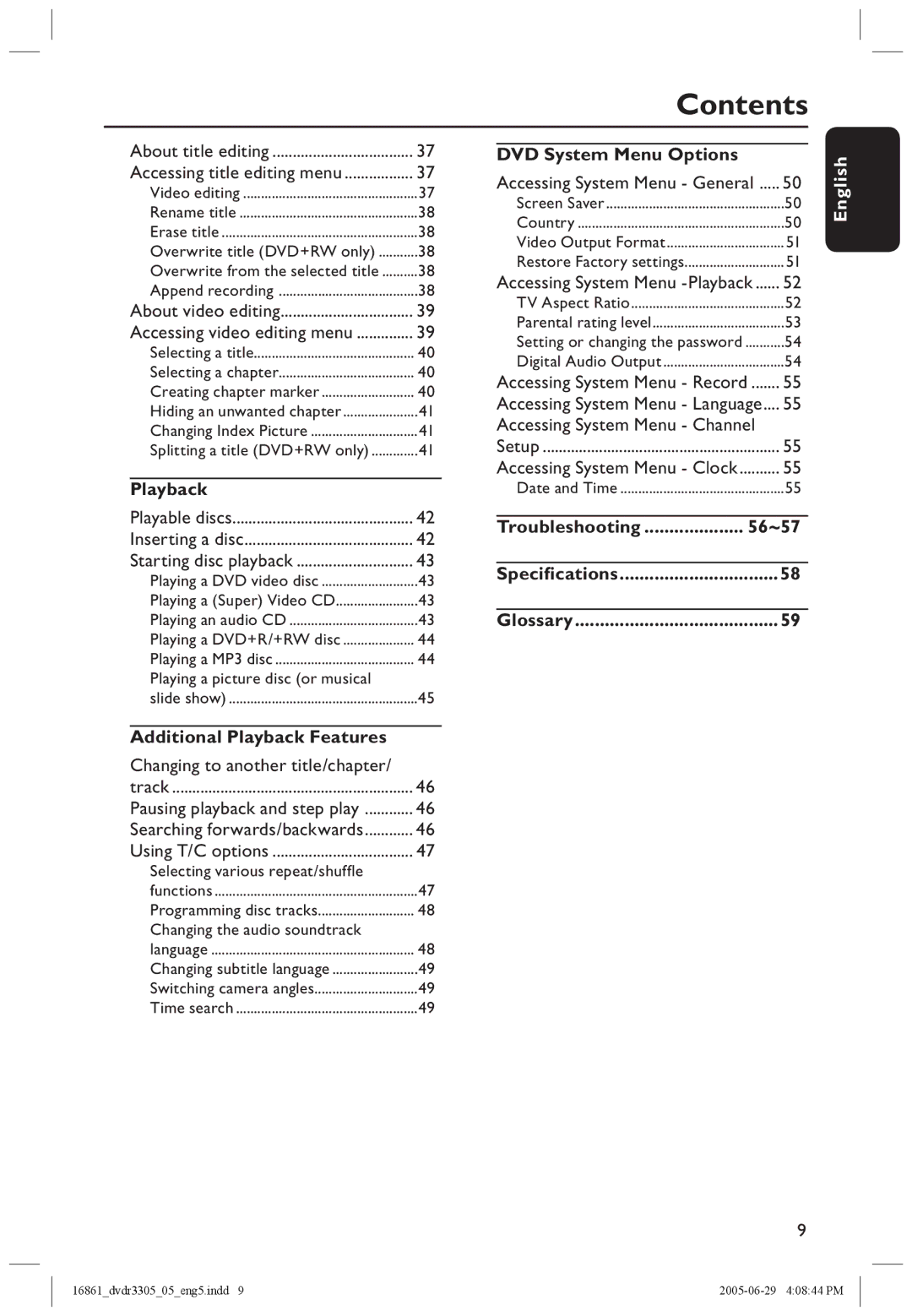 Philips DVDR3305 user manual DVD System Menu Options, Troubleshooting, Additional Playback Features 