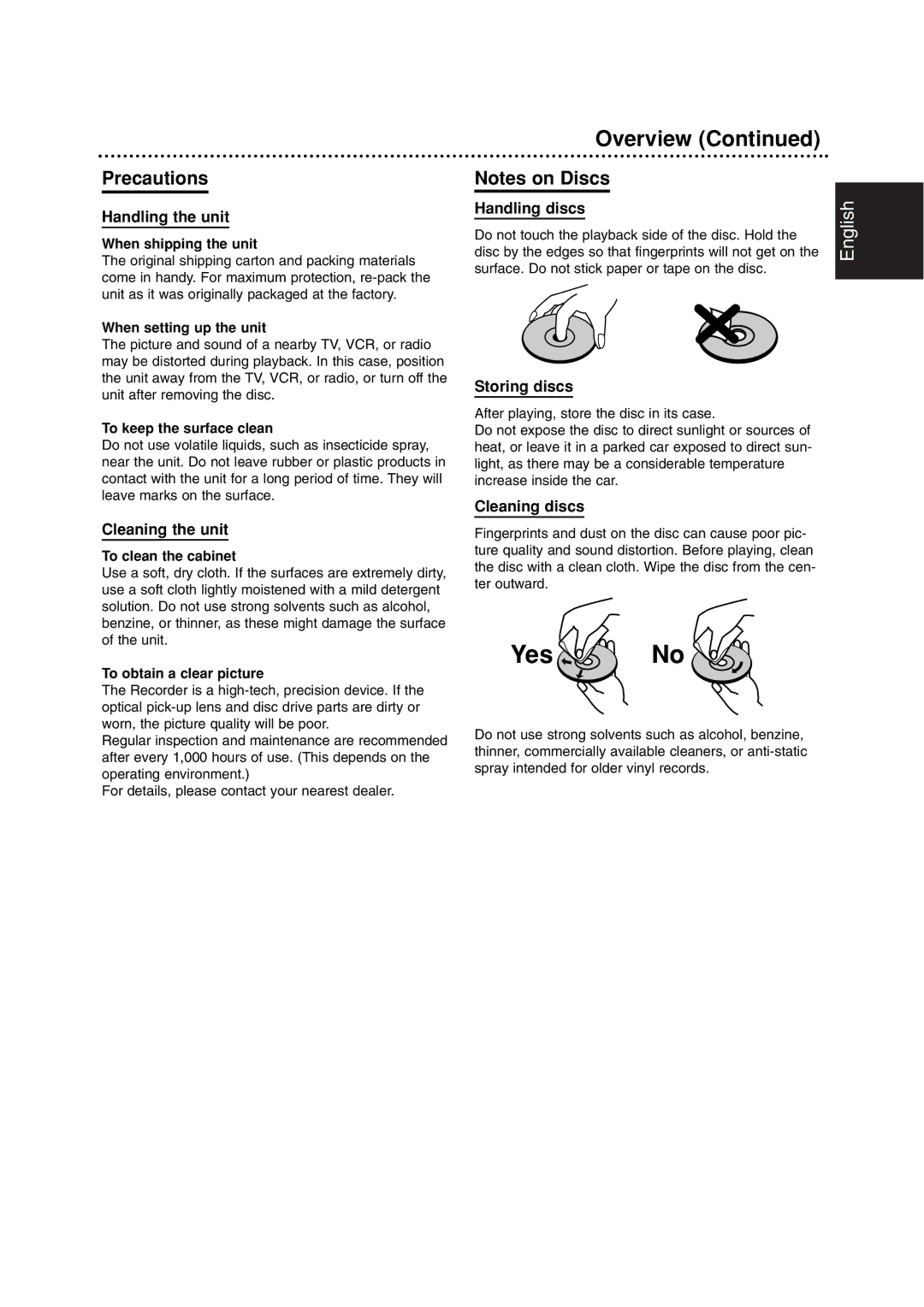 Philips DVDR3320V owner manual Precautions, Handling the unit, Cleaning the unit, Storing discs, Cleaning discs 