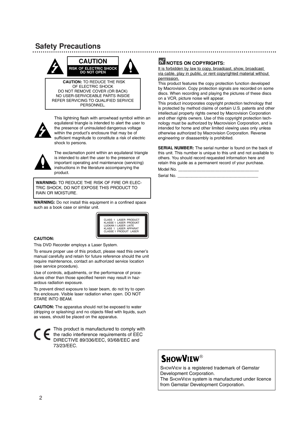 Philips DVDR3320V owner manual Safety Precautions 